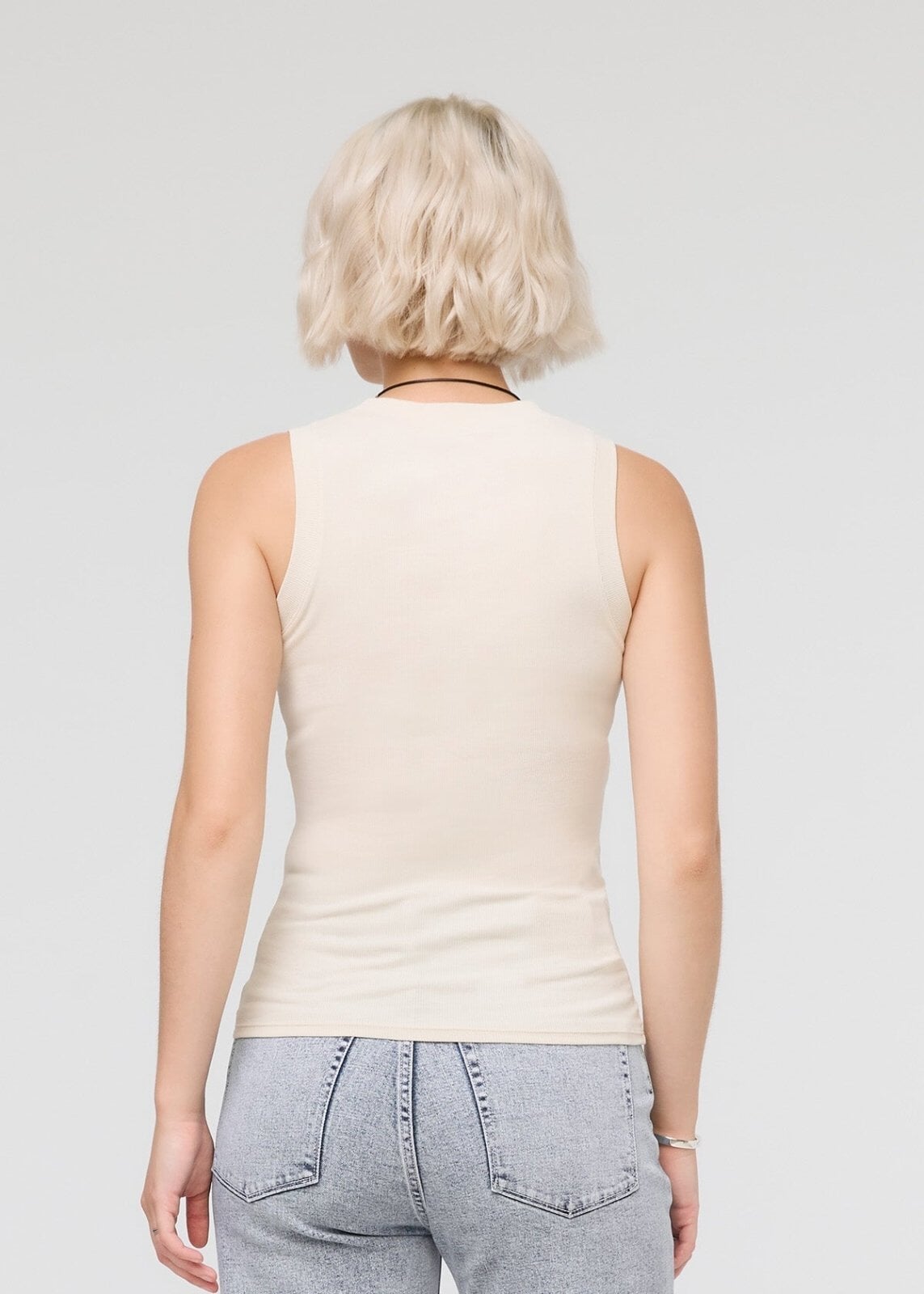 Ribbed Pima High Neck Tank - Ecru