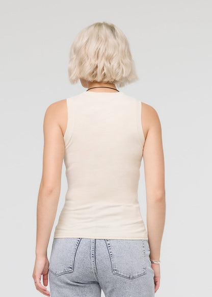 Ribbed Pima High Neck Tank - Ecru