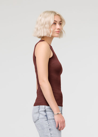 Ribbed Pima High Neck Tank - Rich Maroon