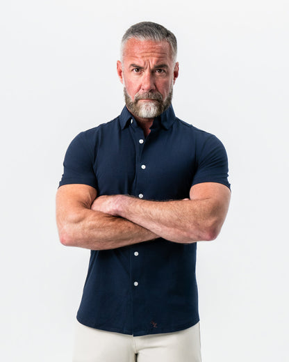 "The Hawkins" Navy Short Sleeve Button Down