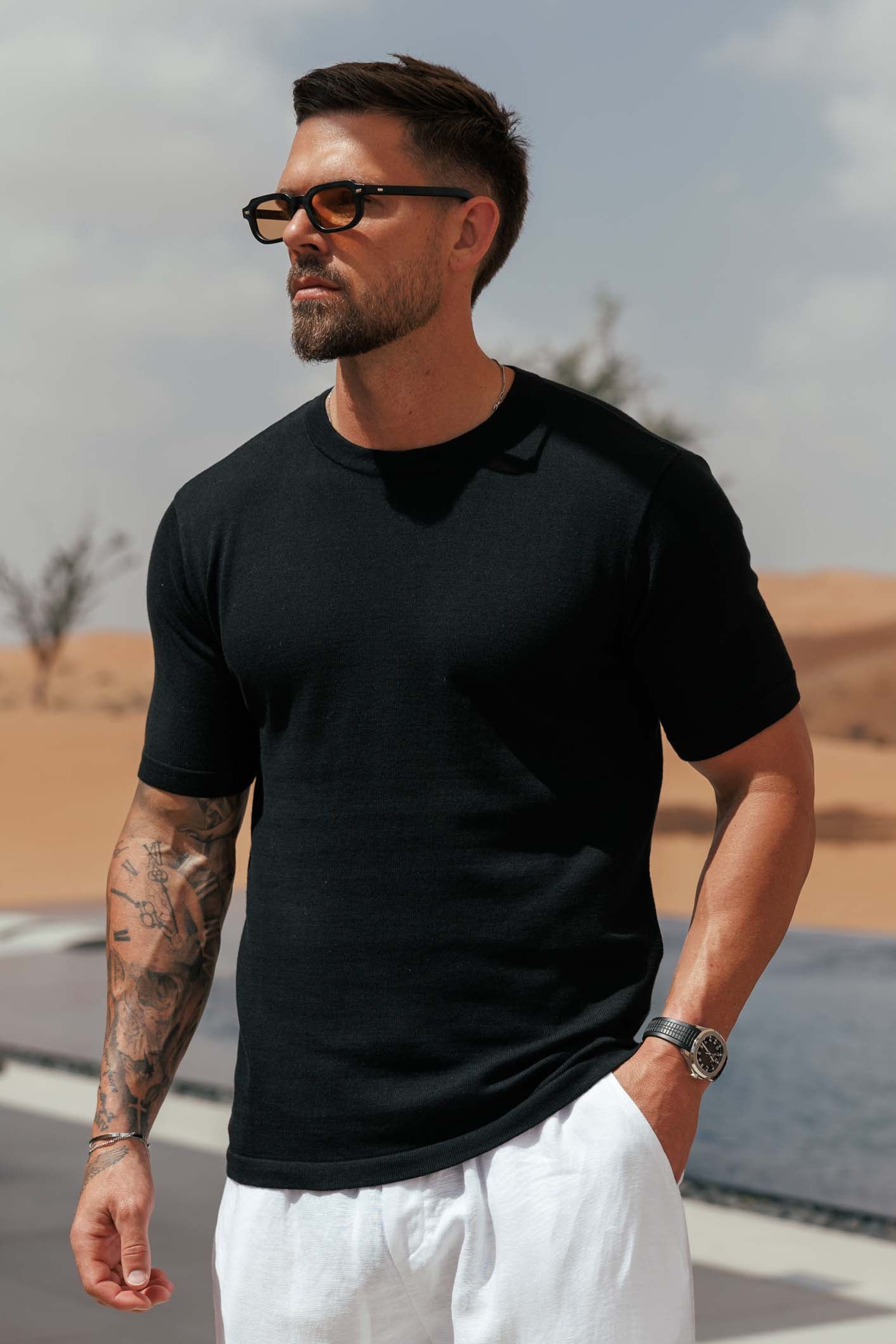KNIT T-SHIRT - BLACK