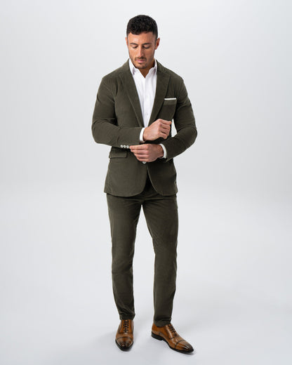 Corduroy Flat Front Waistband Pant - Dark Olive