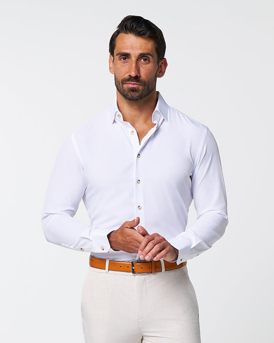 "The Leonardo" Solid White With Tortoise Shell Buttons