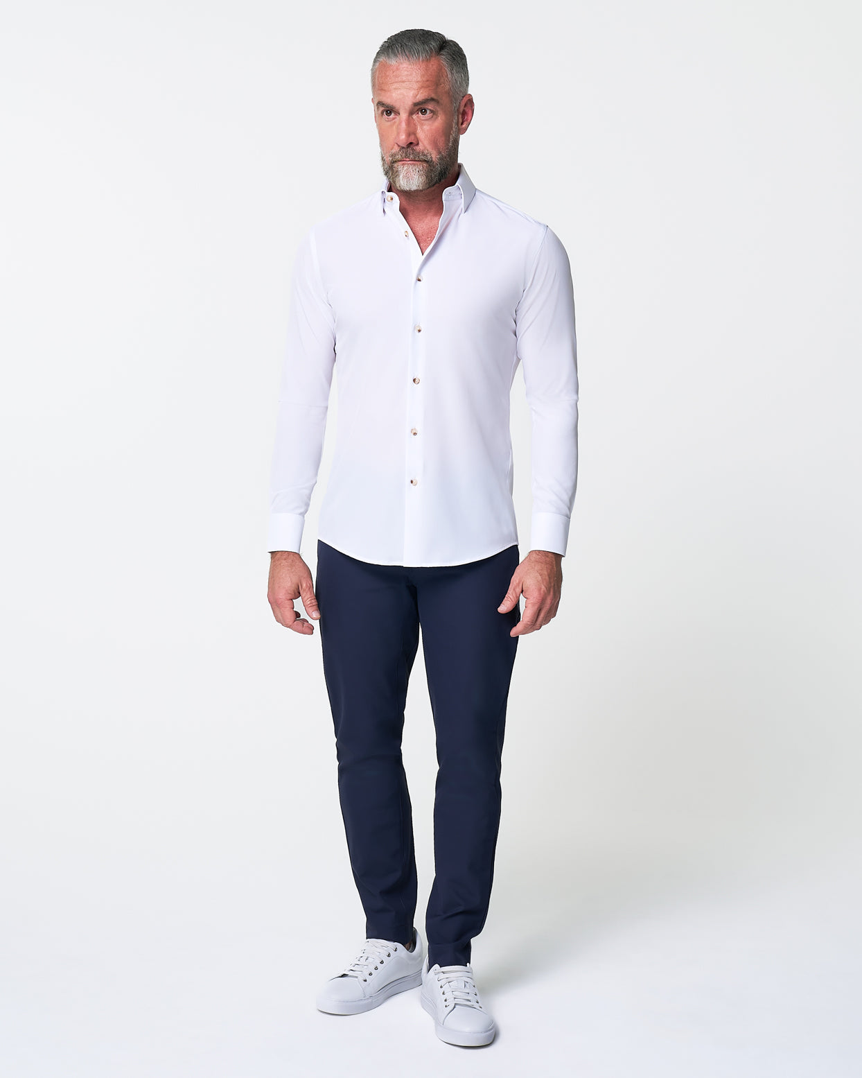 "The Leonardo" Solid White With Tortoise Shell Buttons