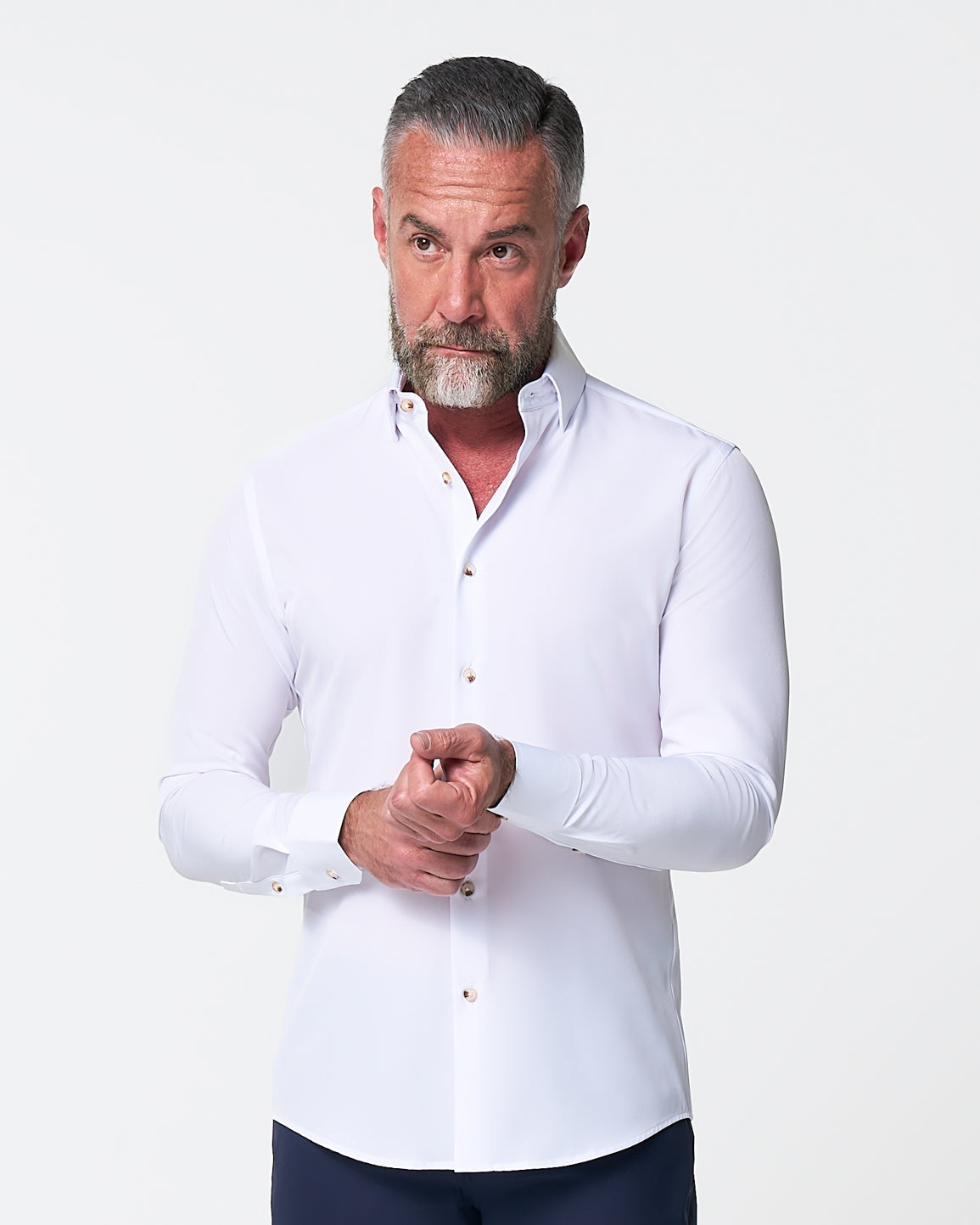 "The Leonardo" Solid White With Tortoise Shell Buttons