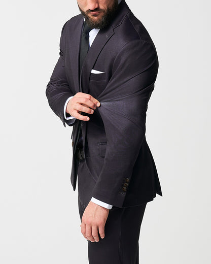 Athletic Fit Stretch Blazer - Deep Burgundy Microcheck