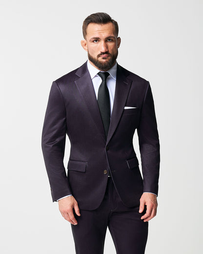 Athletic Fit Stretch Blazer - Deep Burgundy Microcheck