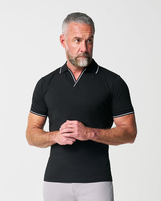 "The Gage" Black with White Tipped Polo