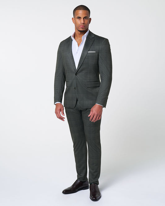 Athletic Fit Stretch Suit - Charcoal Plaid