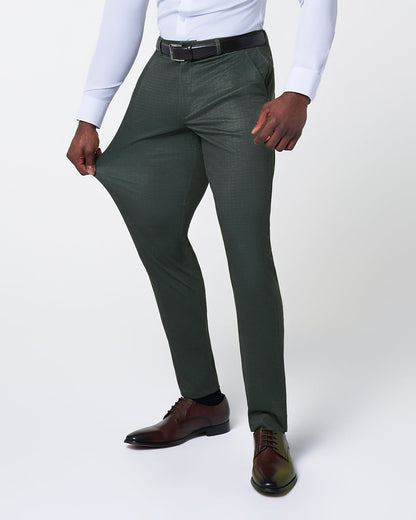 Athletic Fit Stretch Suit - Army Green Microcheck