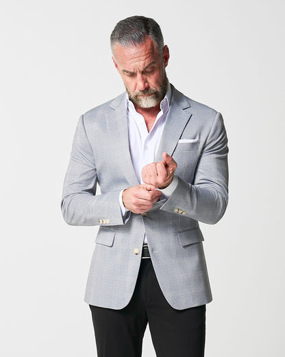 Athletic Fit Stretch Blazer - Ash Grey with White Plaid