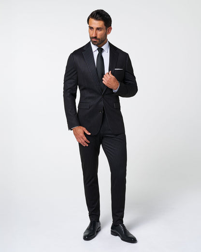 Athletic Fit Stretch Suit - Knit Black Chalk Stripe