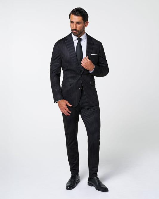 Athletic Fit Stretch Suit - Knit Black Chalk Stripe