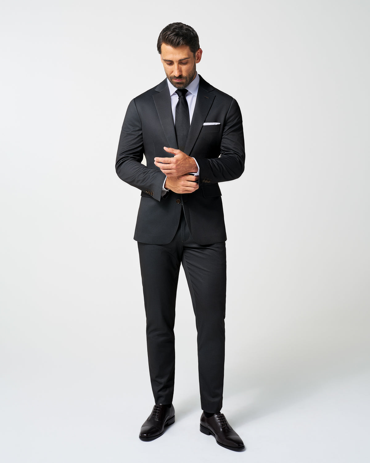 Athletic Fit Stretch Suit Pants - Charcoal Microcheck