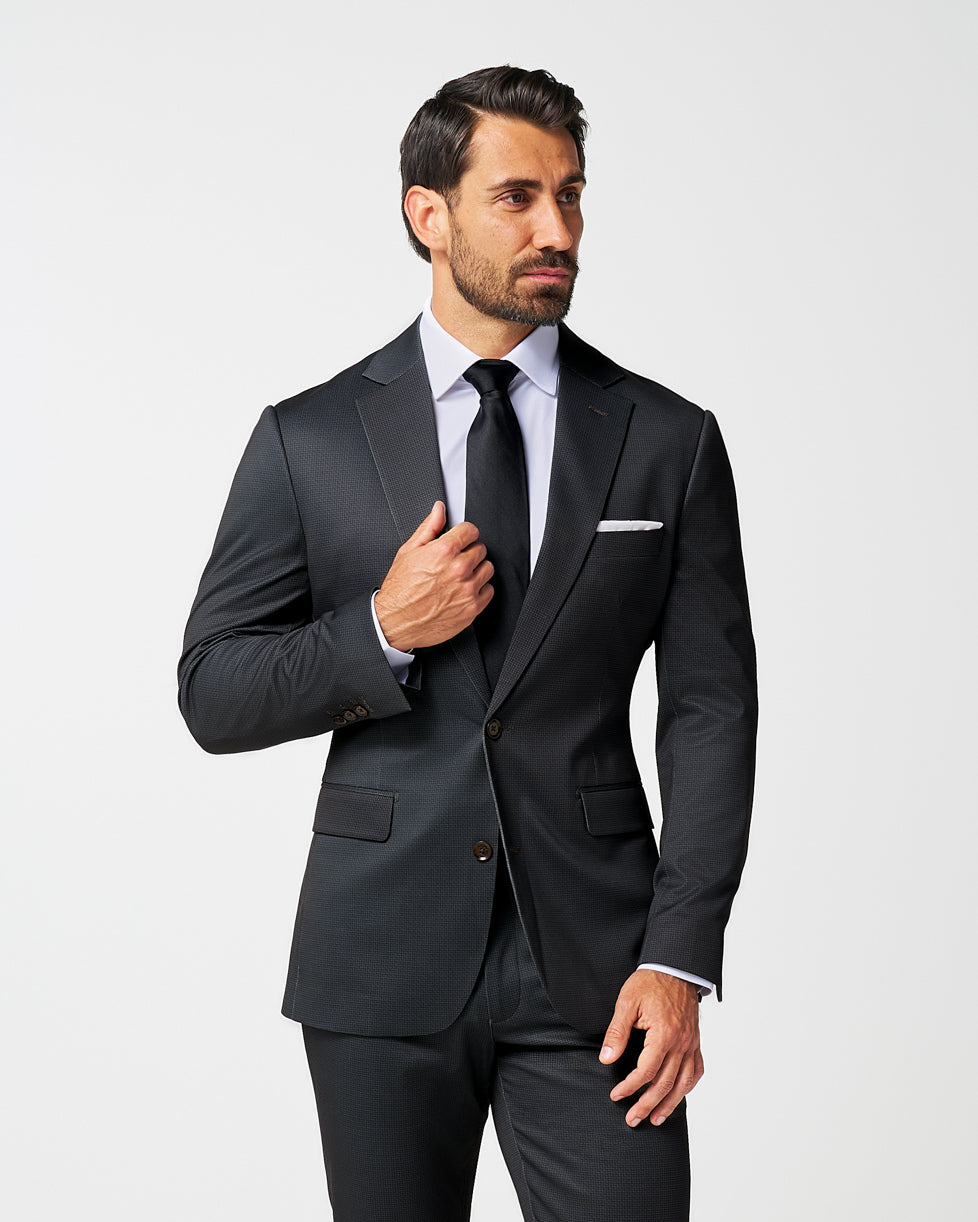 Athletic Fit Stretch Suit - Charcoal Microcheck