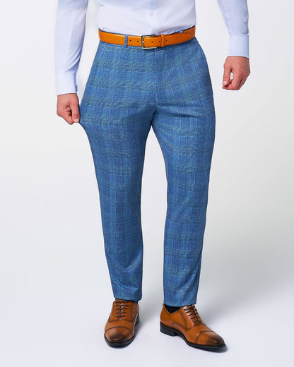 Athletic Fit Stretch Suit - Electric Blue Plaid