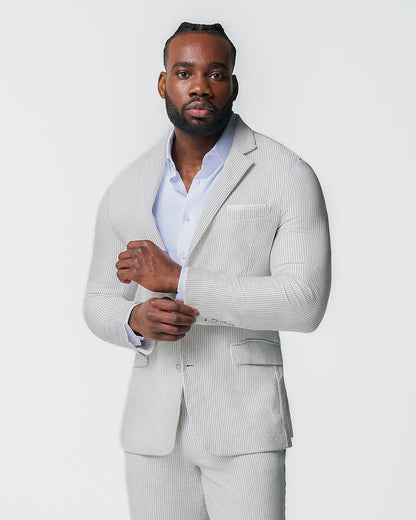 Athletic Fit Stretch Suit - Grey Seersucker