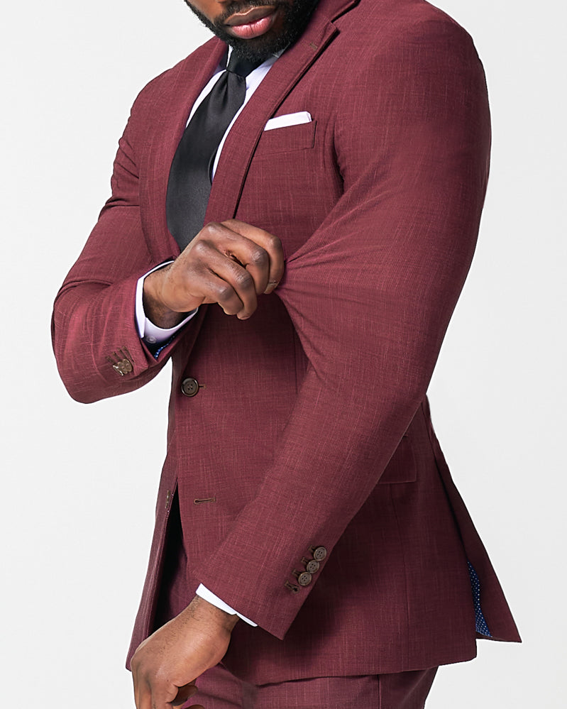 Athletic Fit Stretch Suit - Heathered Maroon