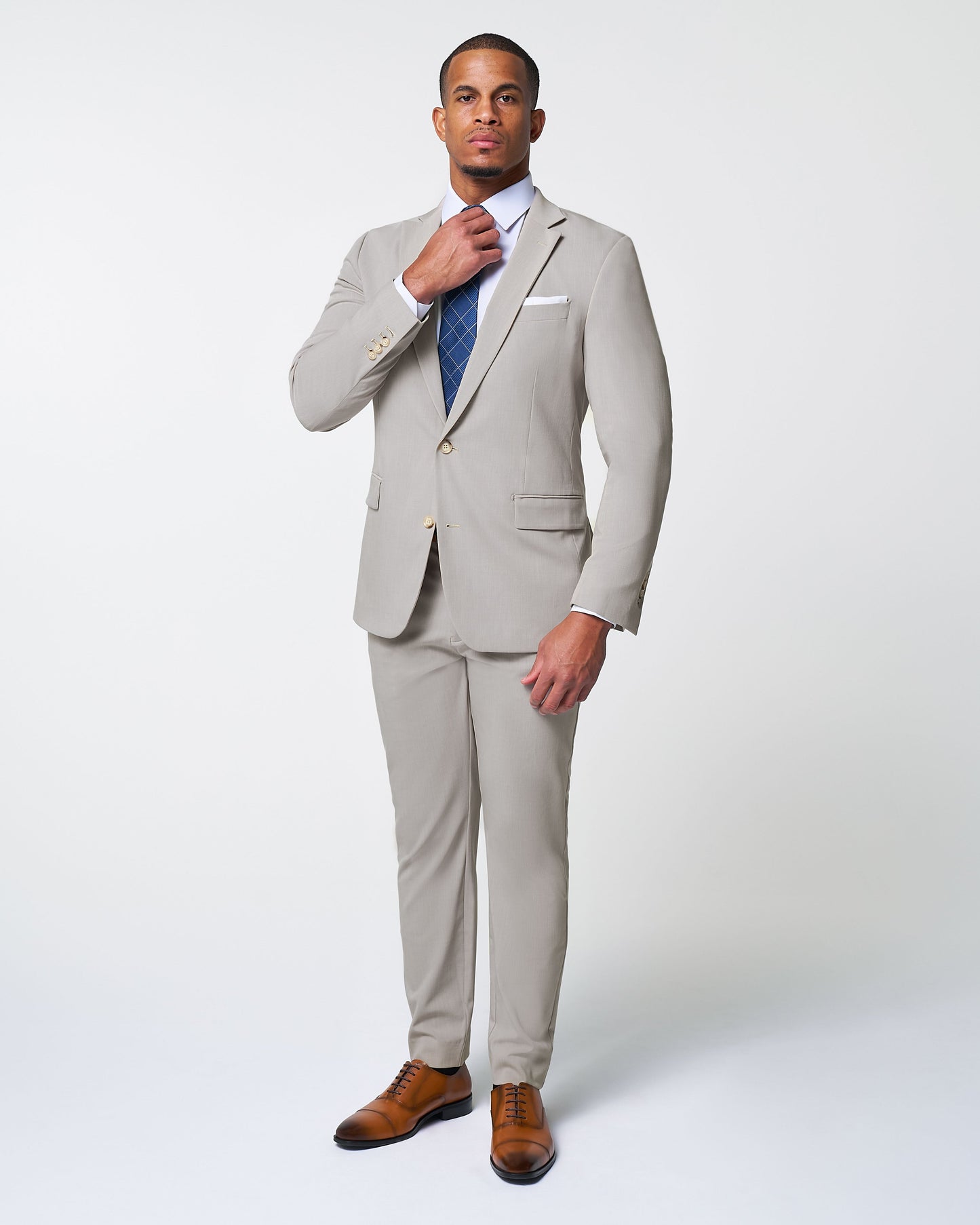 Athletic Fit Stretch Suit - Heathered Stone