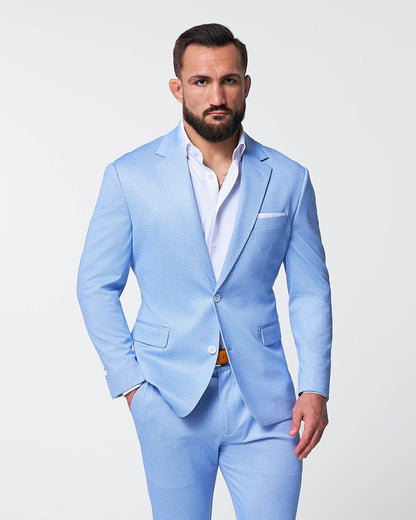 Athletic Fit Stretch Suit - Light Blue Mini Houndstooth