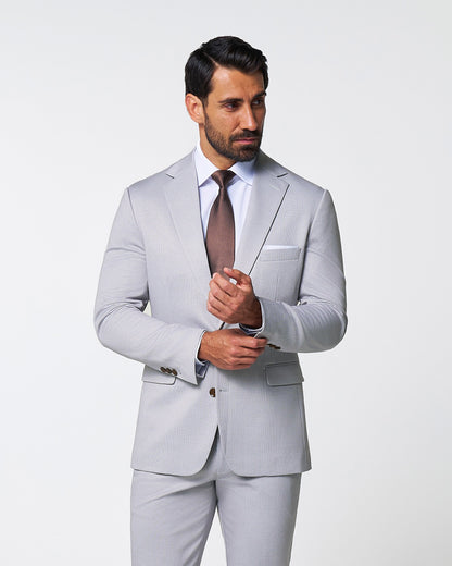 Athletic Fit Stretch Suit - Light Grey Microcheck