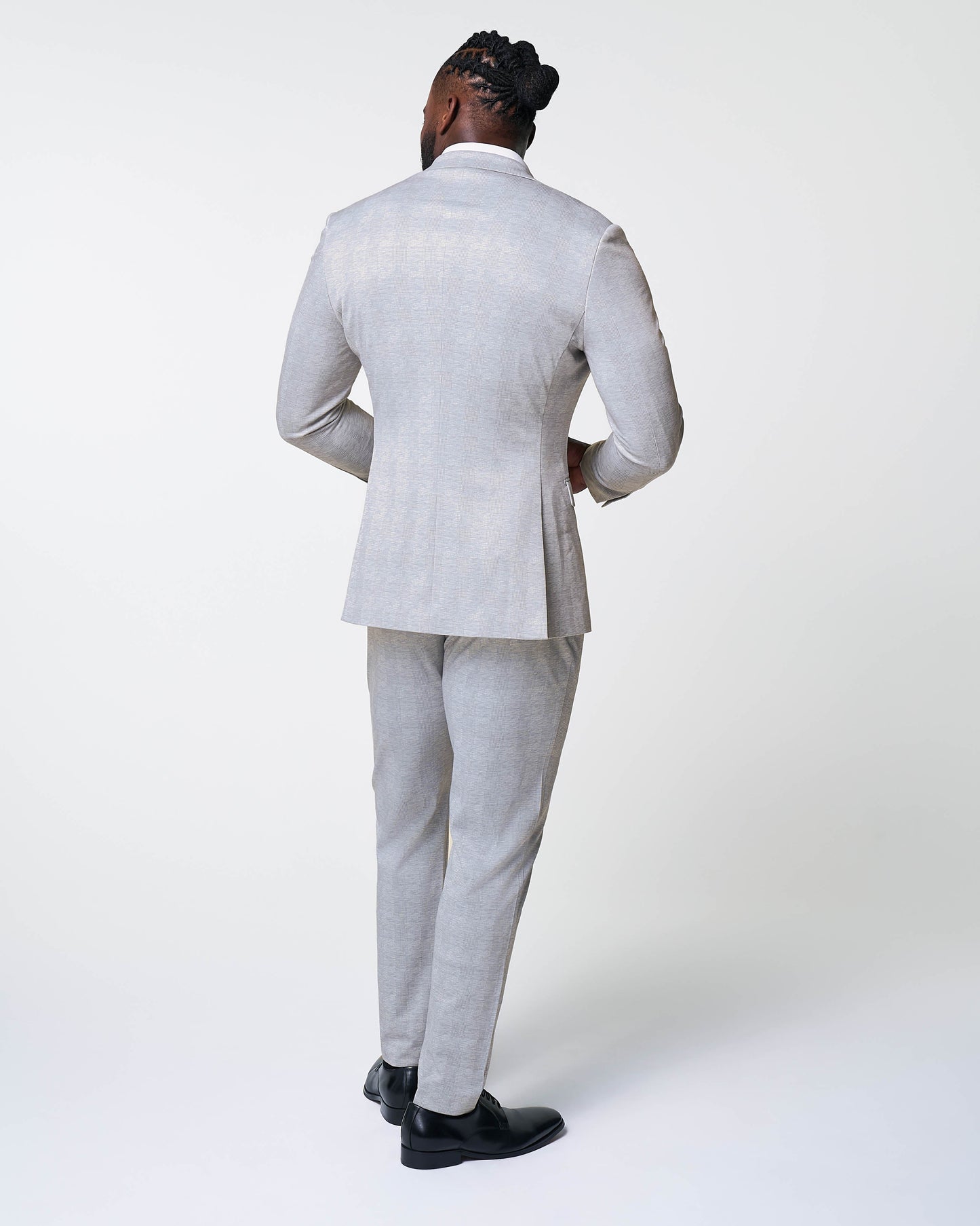 Athletic Fit Stretch Suit - Light Grey Plaid