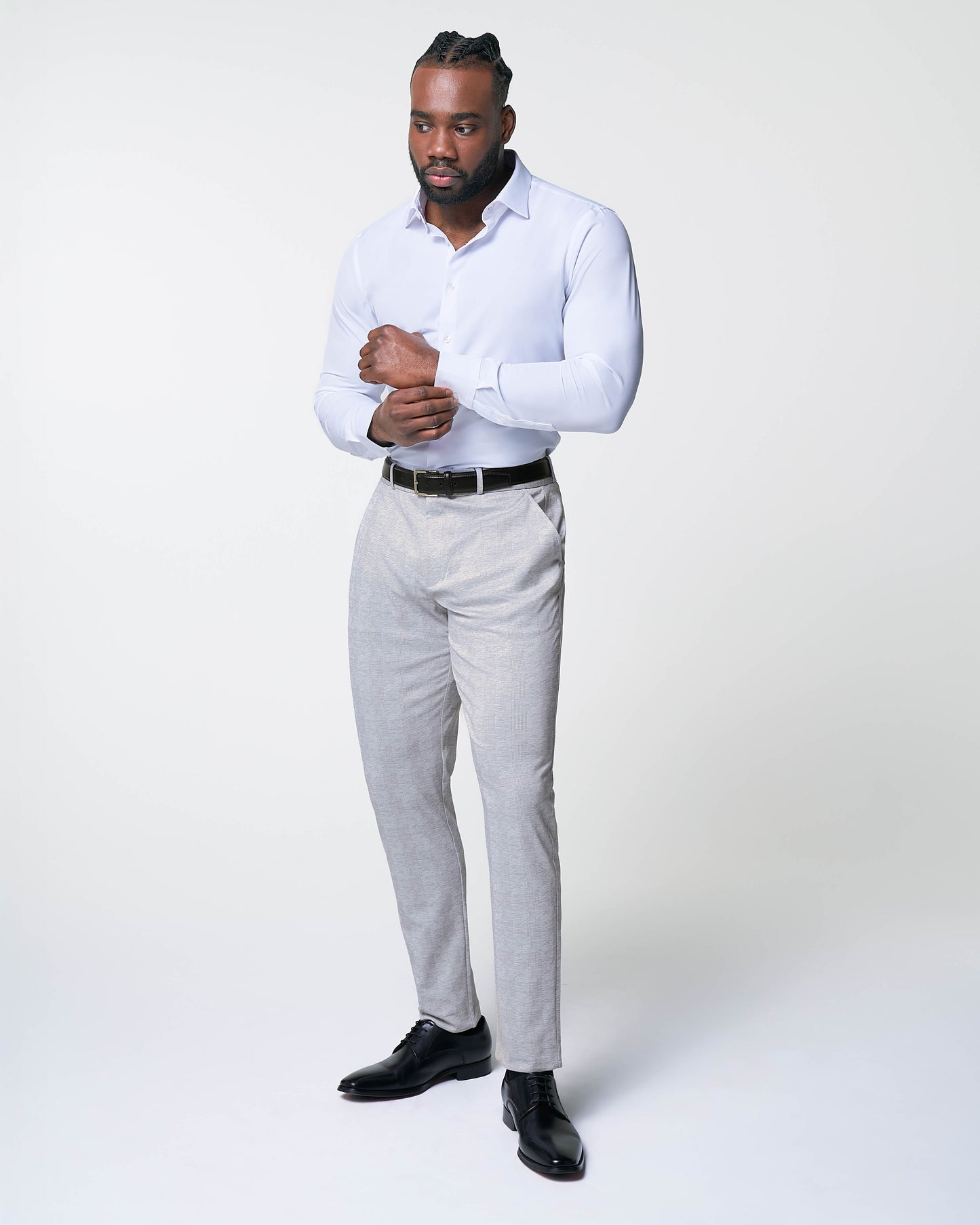 Athletic Fit Stretch Suit - Light Grey Plaid