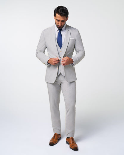 Athletic Fit Stretch Suit - Lightweight Heathered Light Grey