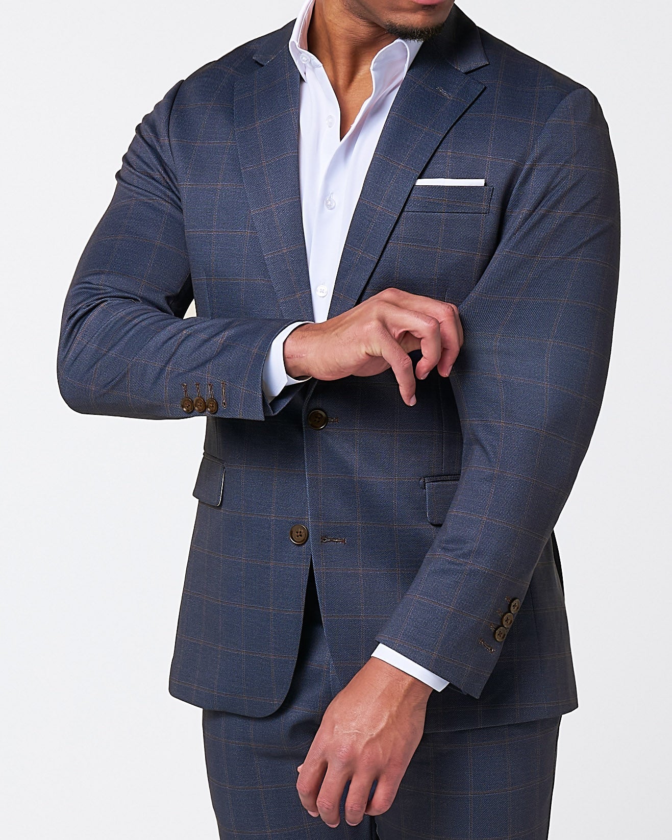 Athletic Fit Stretch Suit - Navy & Brown Windowpane