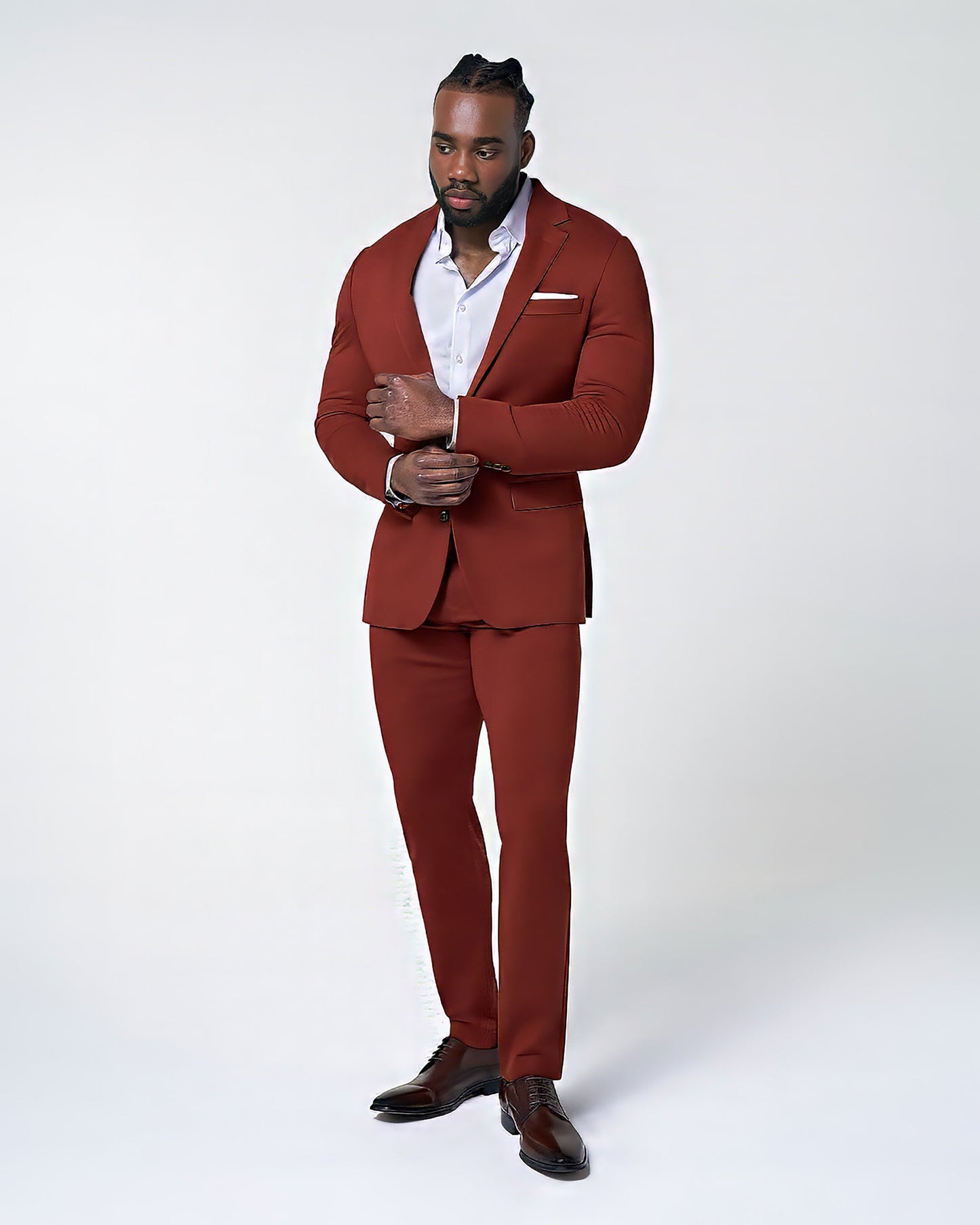 Athletic Fit Stretch Suit - Solid Brick