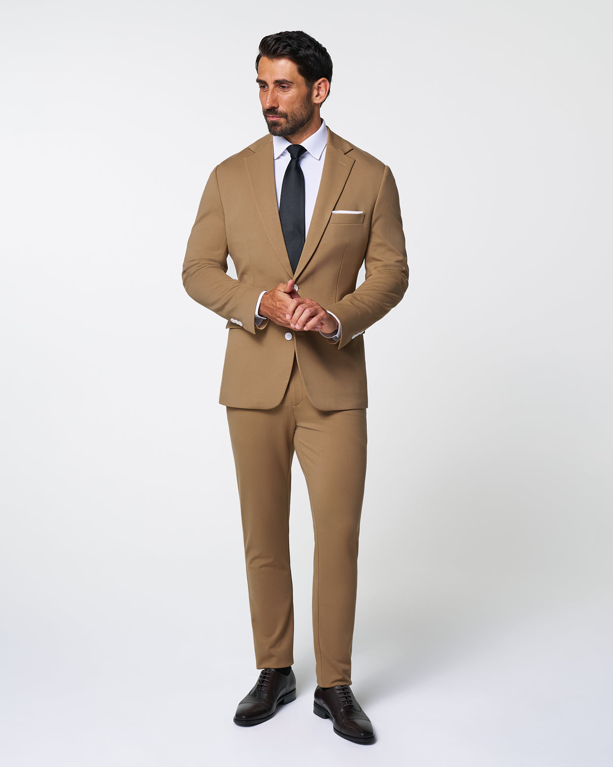 Athletic Fit Stretch Suit - Solid Dark Tan