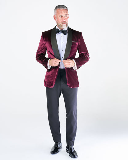 Athletic Fit Stretch Tuxedo Jacket - Maroon Velvet