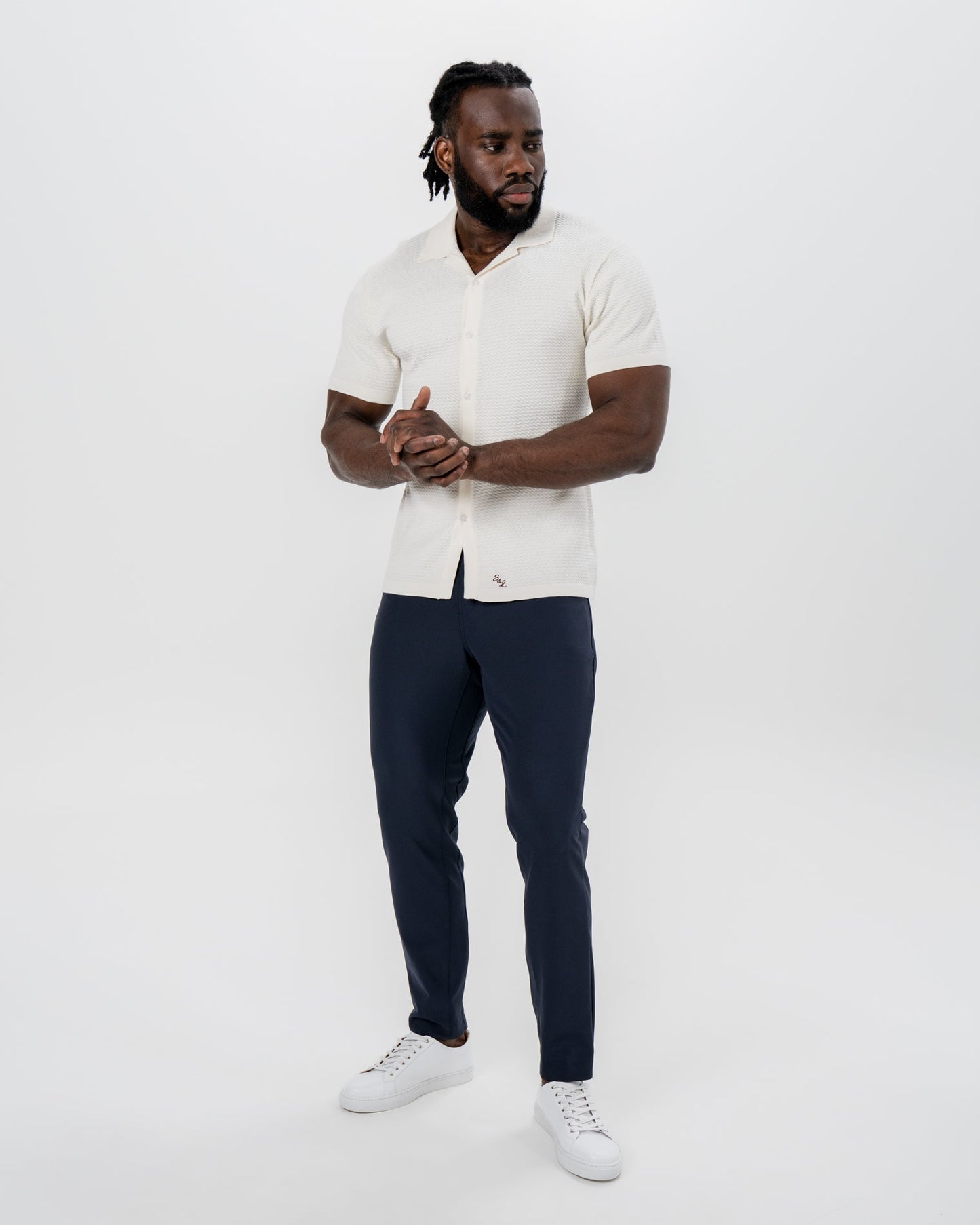 Textured Knit Short Sleeve Button Down - Tan