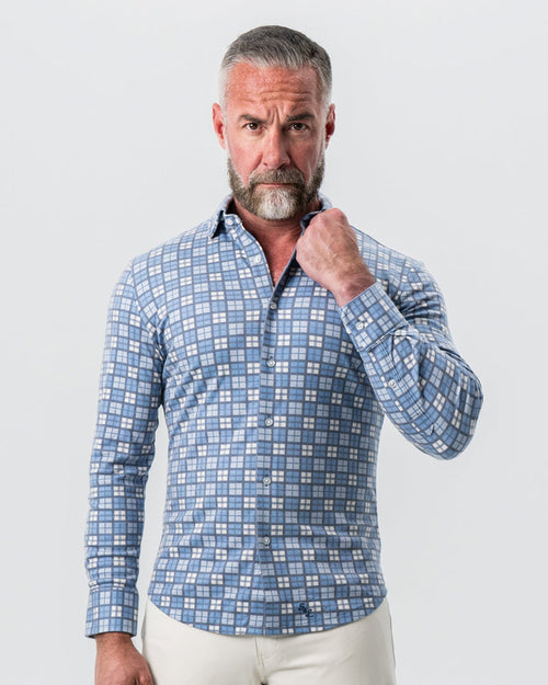 "The Ellis" Blue, Tan & Teal Plaid Button Down