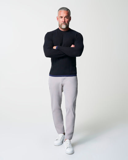 Lightweight Ribbed Knit Crewneck Sweater - Navy & Black