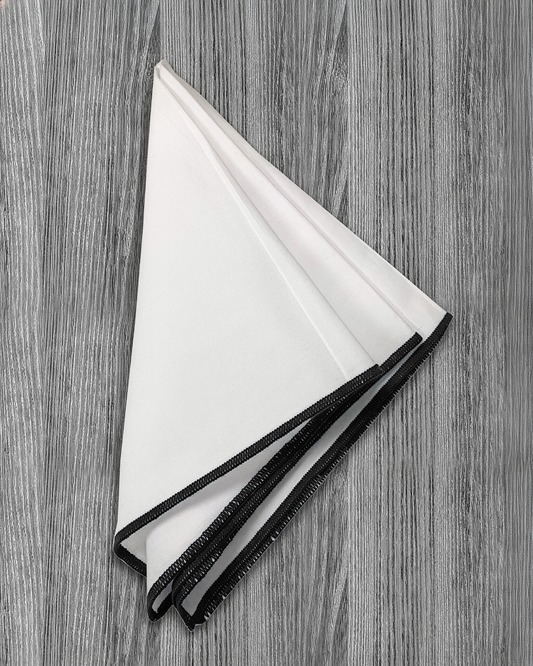 Pocket Square - White With Black Edge Stitch