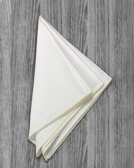 Pocket Square - White With Ivory Edge Stitch