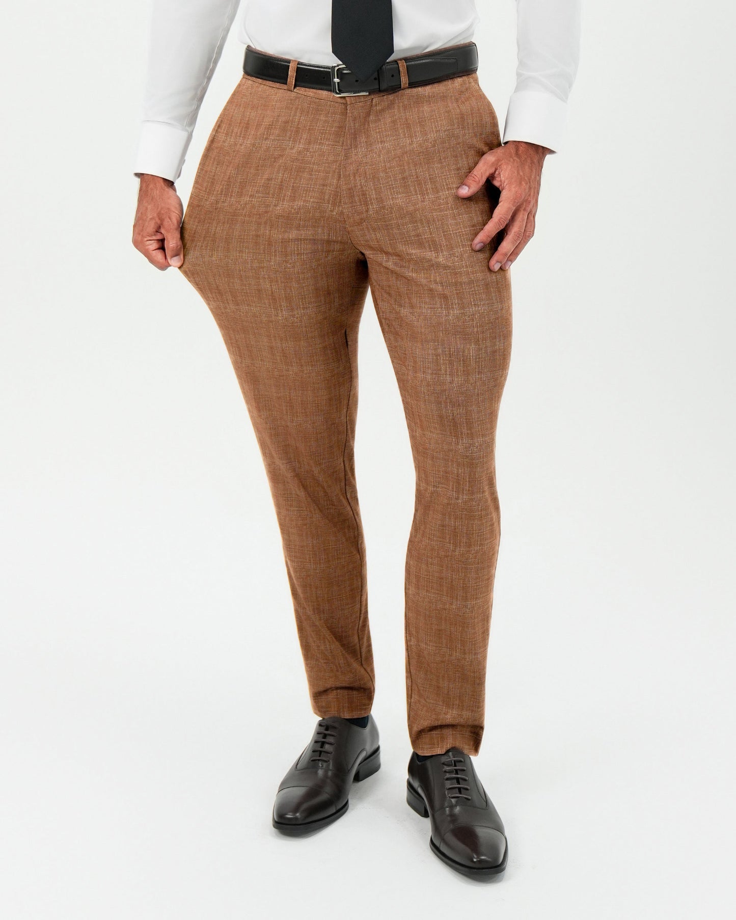 Athletic Fit Stretch Pants - Light Brown Crosshatch