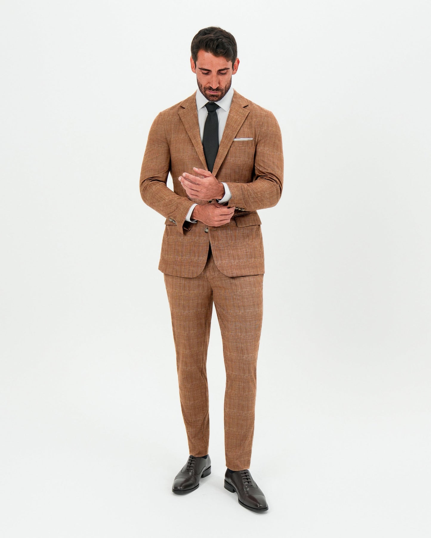 Athletic Fit Stretch Pants - Light Brown Crosshatch