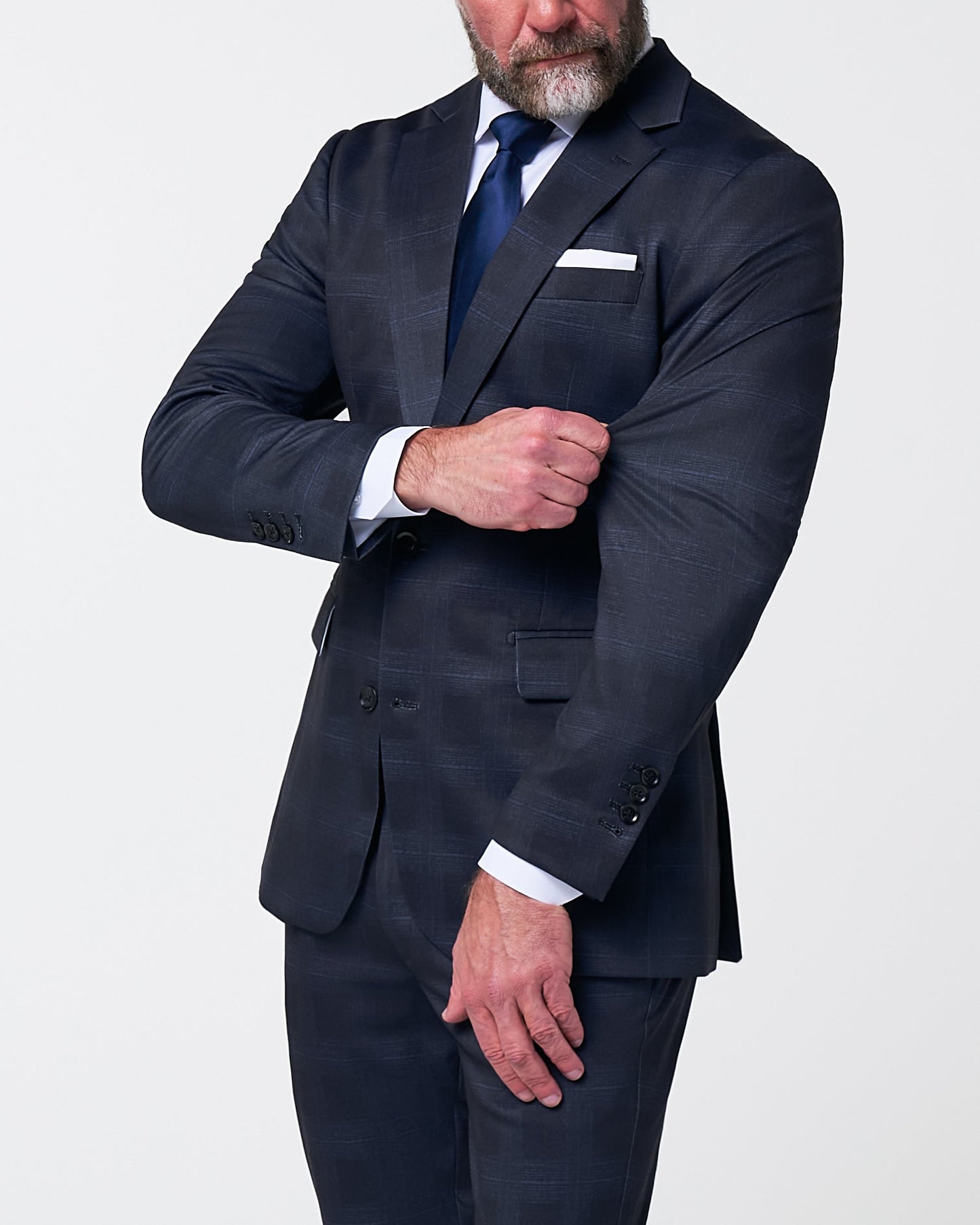 Athletic Fit Stretch Suit - Midnight Navy Plaid & Blue Plaid