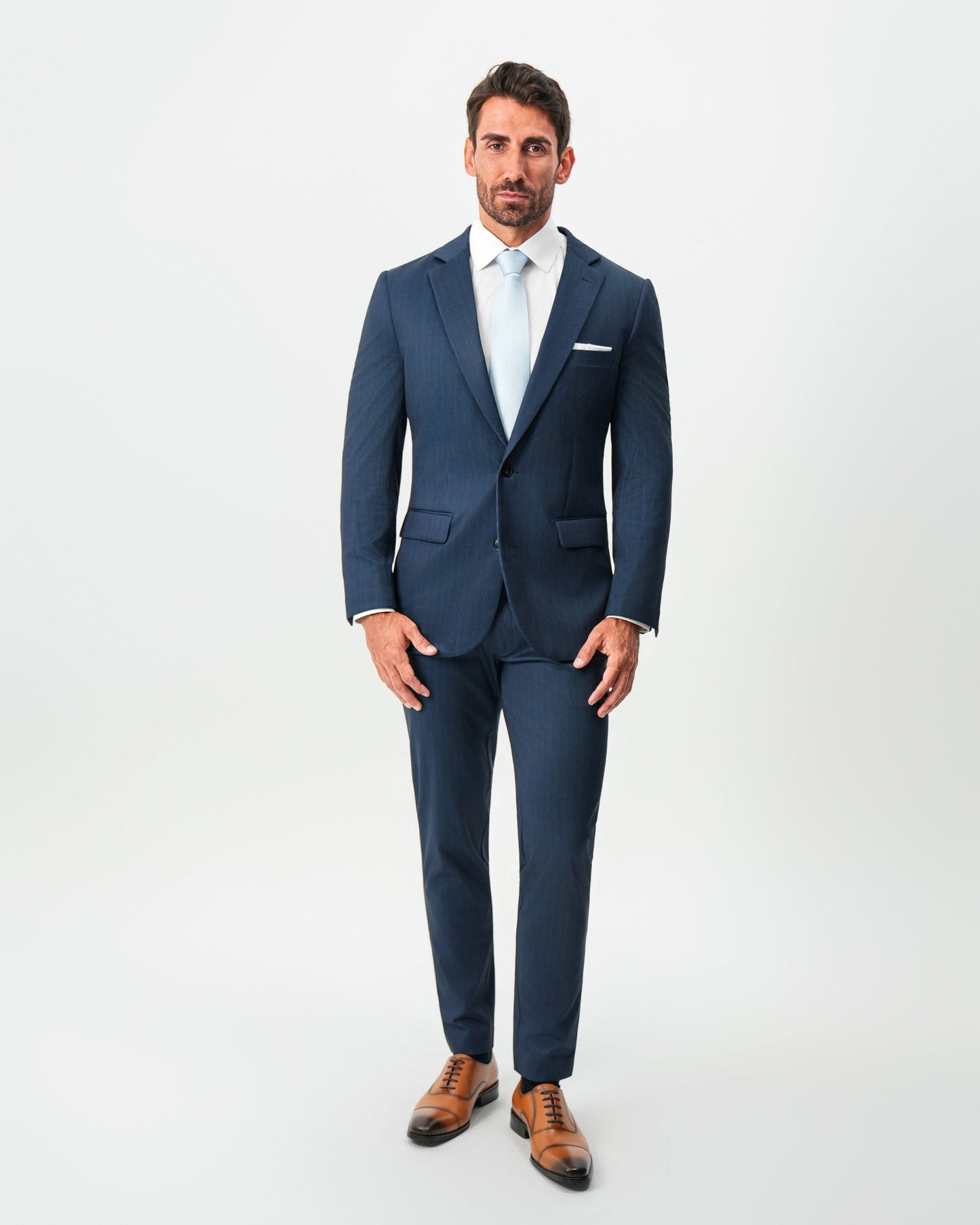 Athletic Fit Stretch Suit Pants - Navy & White Pinstripe