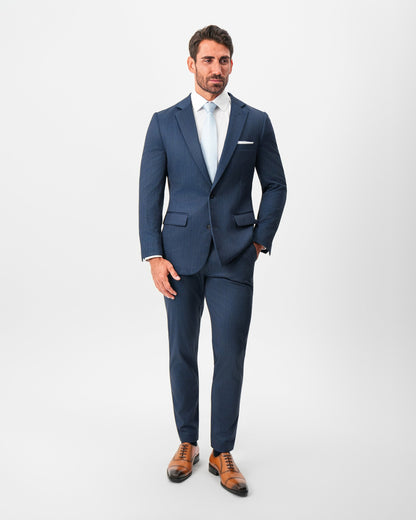 Athletic Fit Stretch Blazer - Navy & White Pinstripe