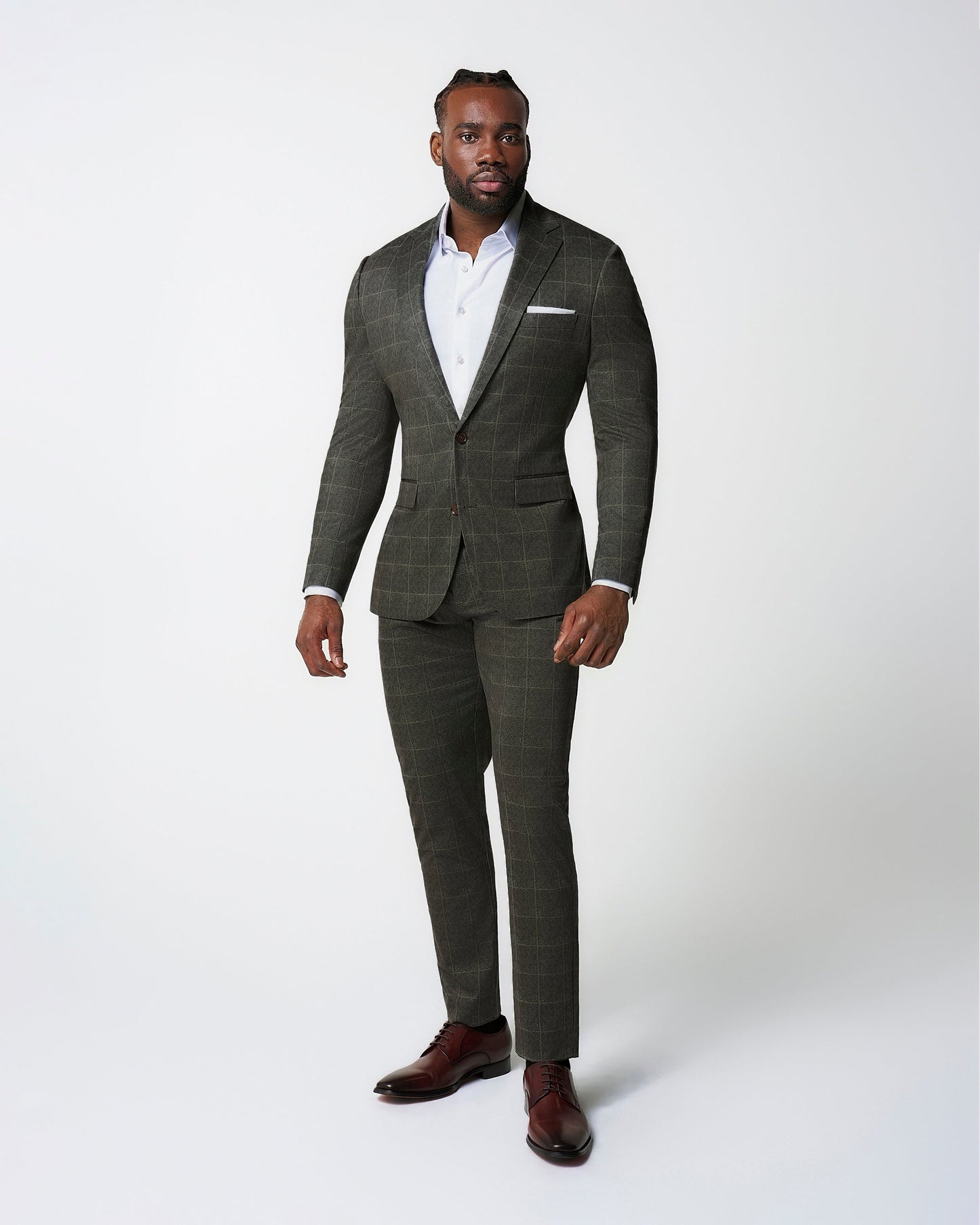 Athletic Fit Stretch Blazer - Olive with White Windowpane
