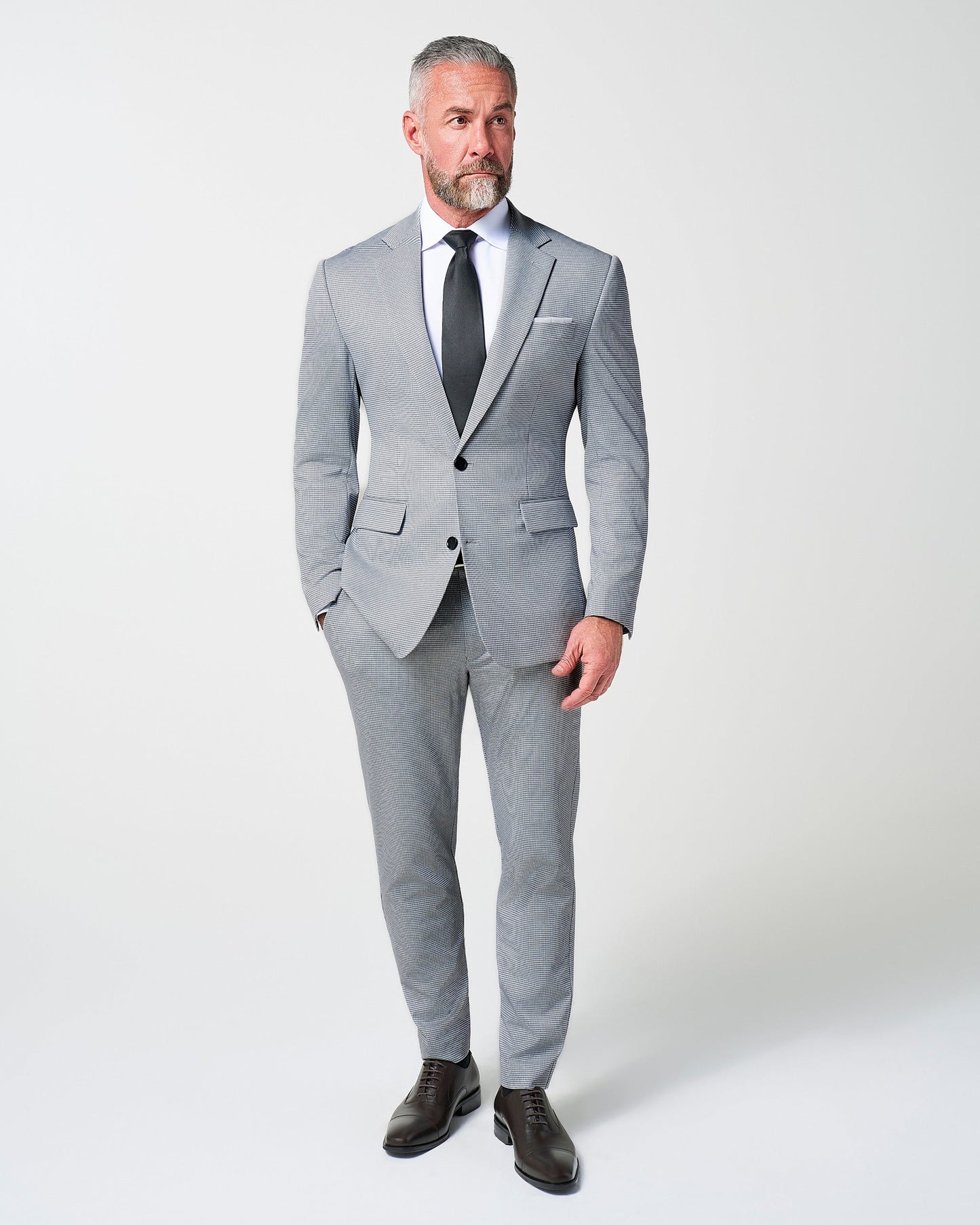 Athletic Fit Stretch Suit - Slate Grey Houndstooth