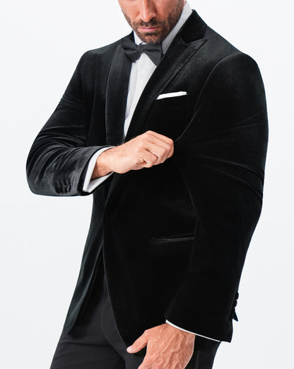 Tuxedo Jacket - Black Velvet with Peak Lapel